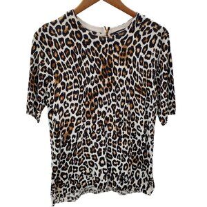 Premise Womens Boho Cheetah Print Short Sleeve Top Sz L Brown Black Crew Neck